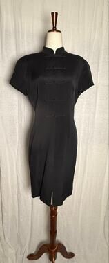 VTG 90s Papell Too Black Silk Mandarin Collar Cheongsam Asian Inspired Dress
6